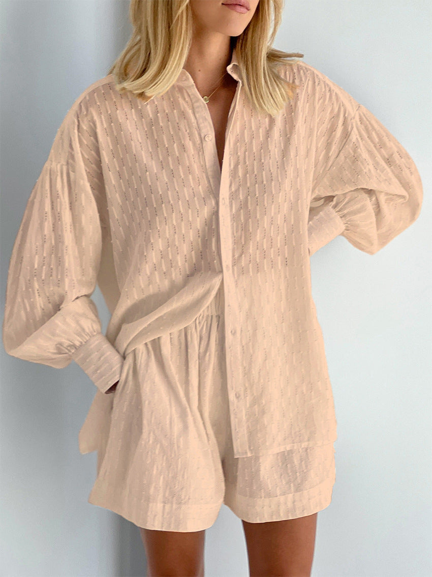 Women's Autumn Shirt Jacquard Puff Sleeve Commuter Suits