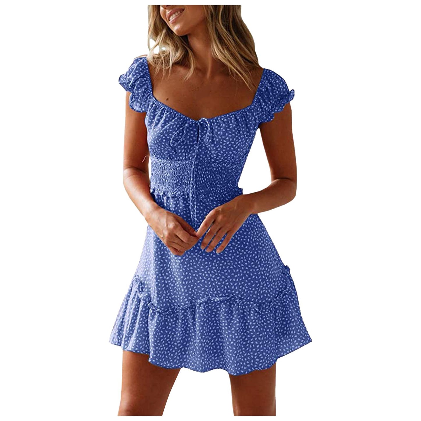 Floral Sleeve Printed Tied High Waist Dresses