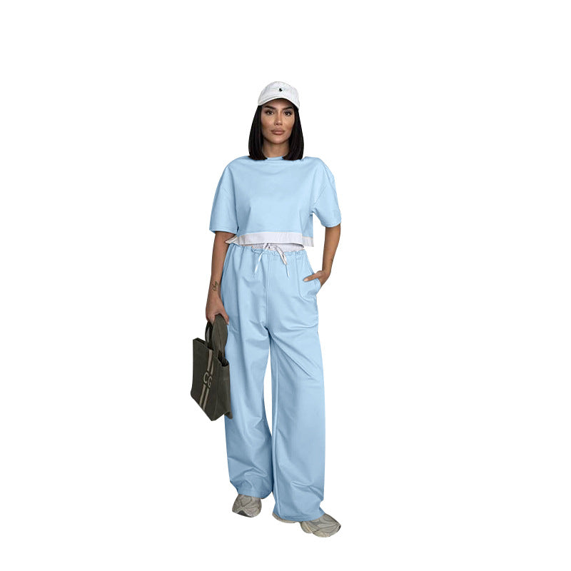 Women's Solid Color Round Neck Sleeves Fashion Suits