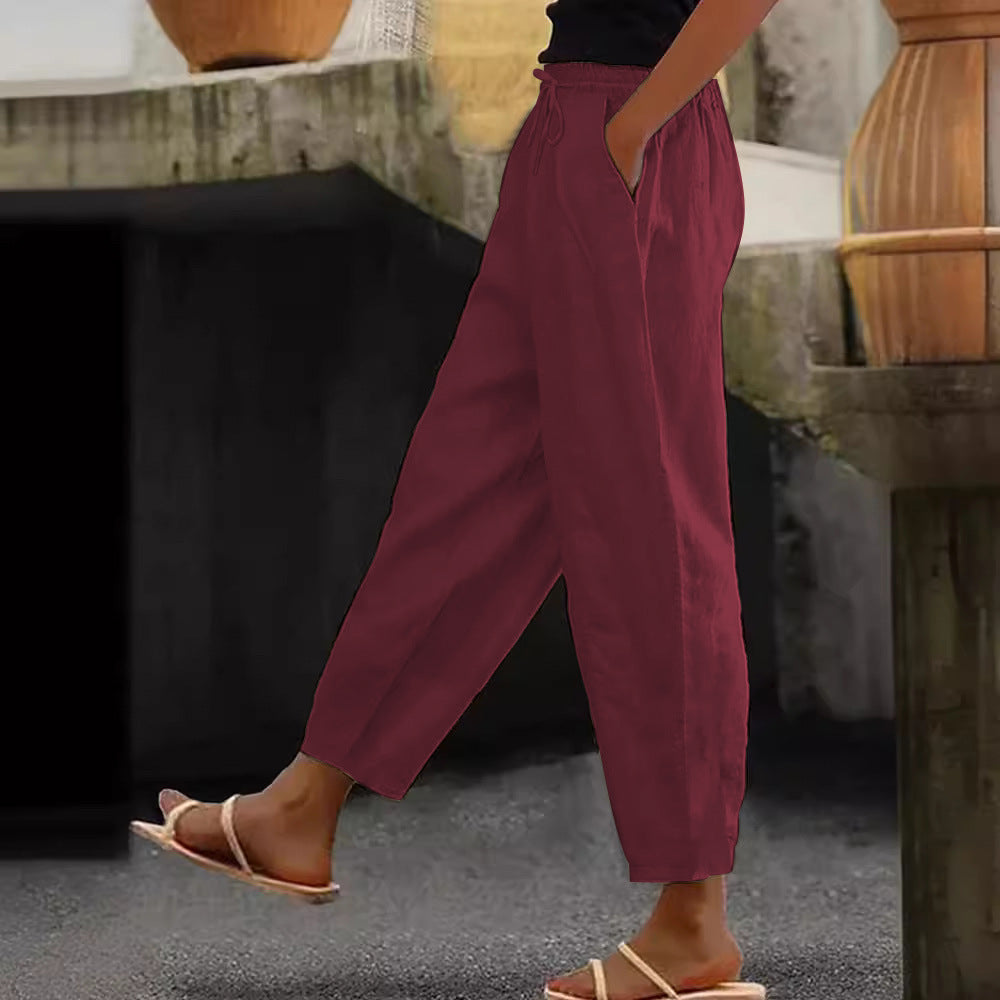 Women's Linen Solid Color Fashion Casual Daily Pants