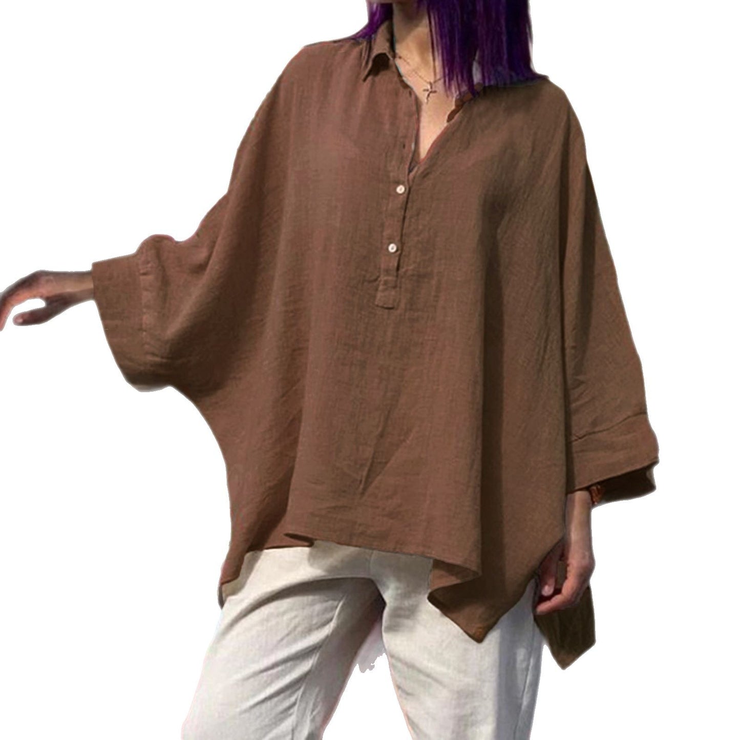 Women's Batwing Loose Cotton Linen Casual Blouses