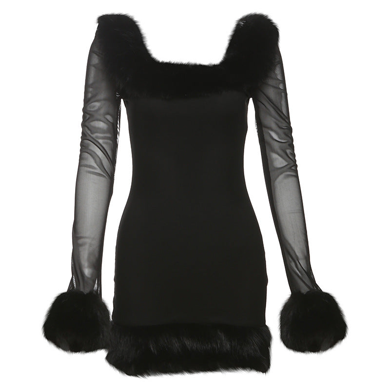 Women's Autumn Solid Color Slim High Waist Street Fashion Square Dresses