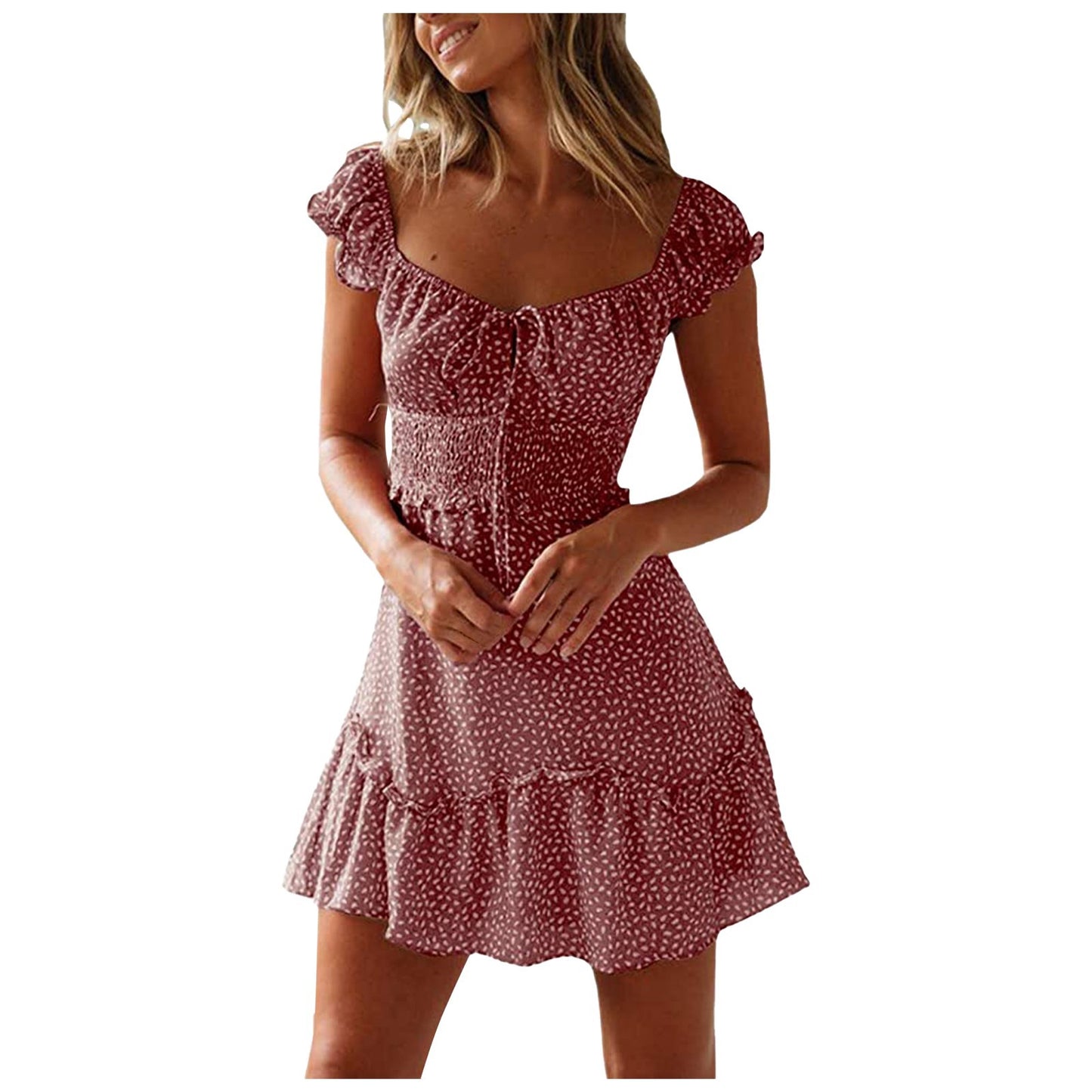Floral Sleeve Printed Tied High Waist Dresses