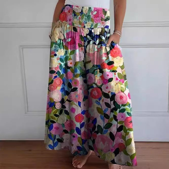Women's Casual Smocking Wide Leg Elastic Waist Pants
