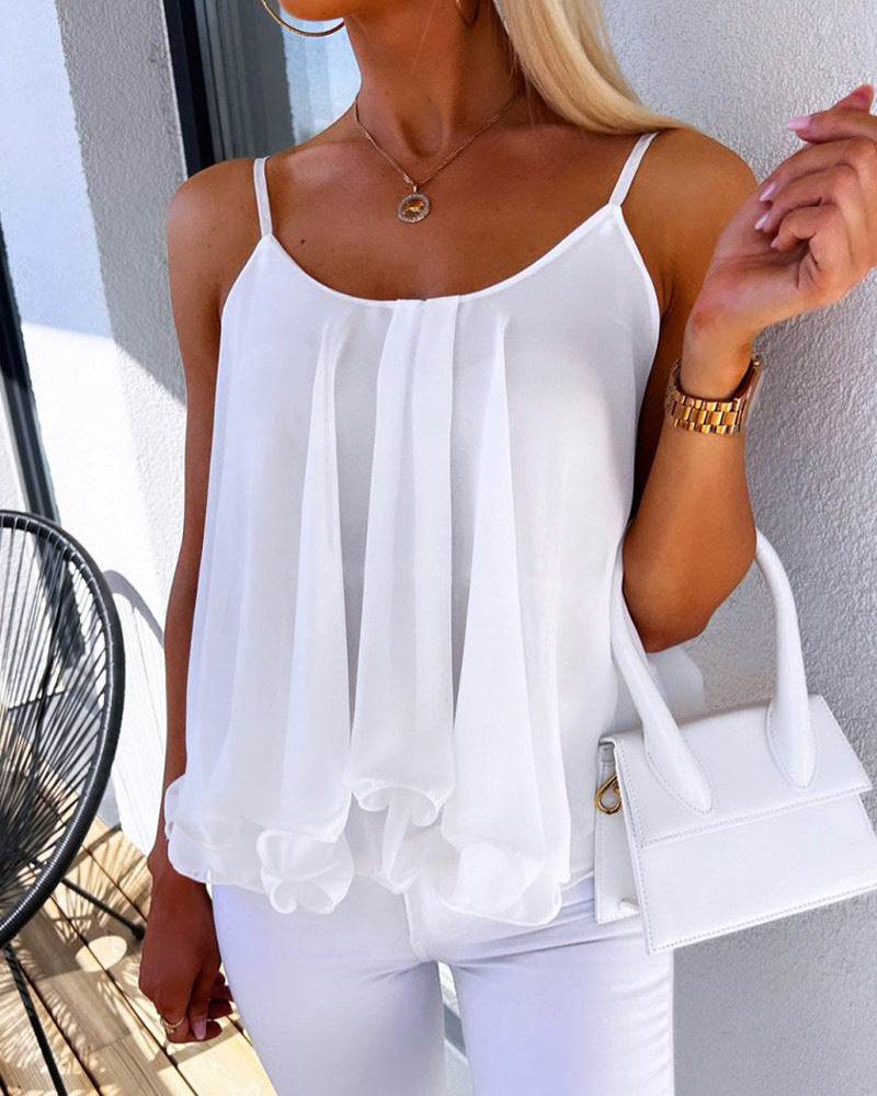 Women's Summer Casual Fashion Suspenders Loose-fitting Chiffon Tops
