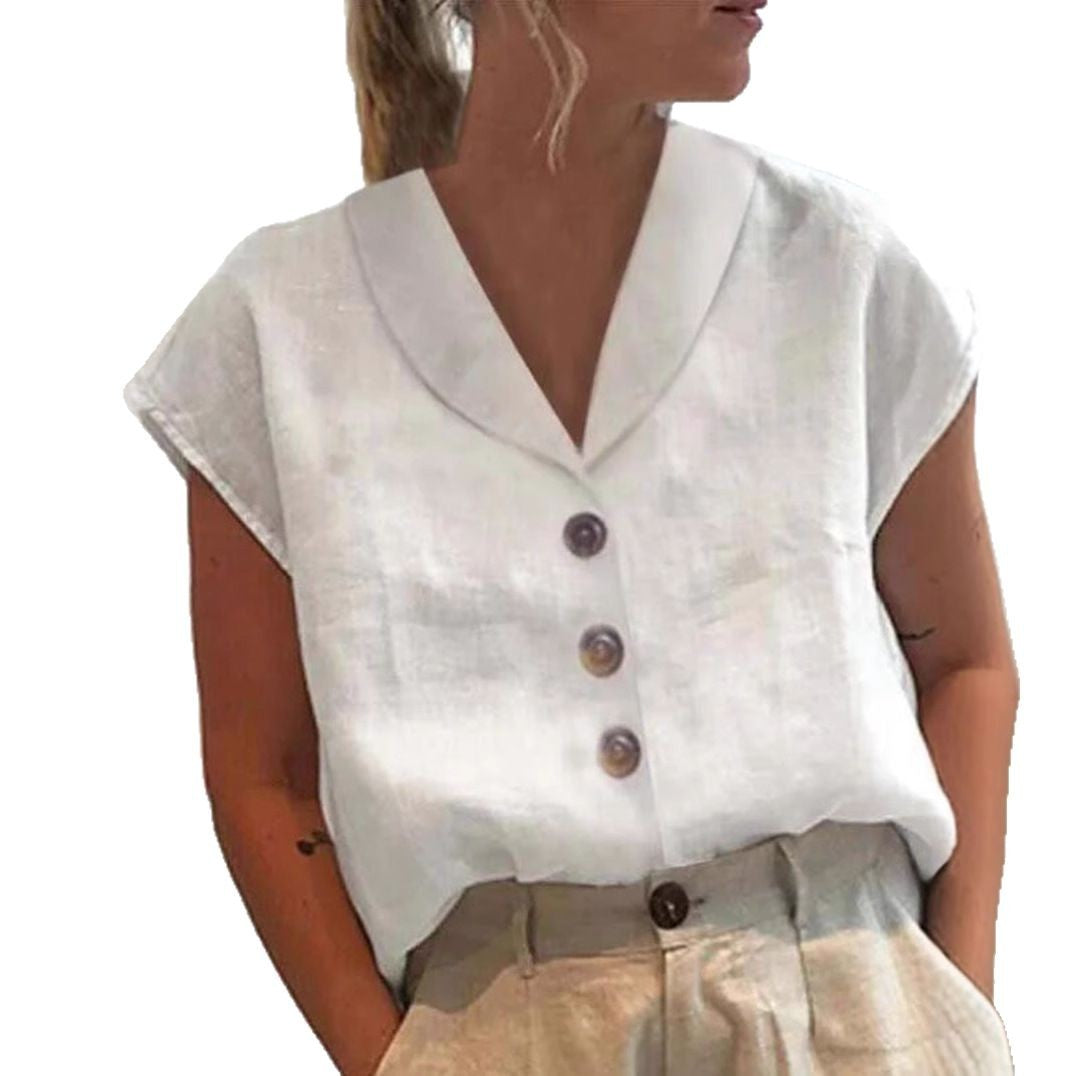 Women's Short-sleeved Solid Color Stand-up Collar Shirt Blouses