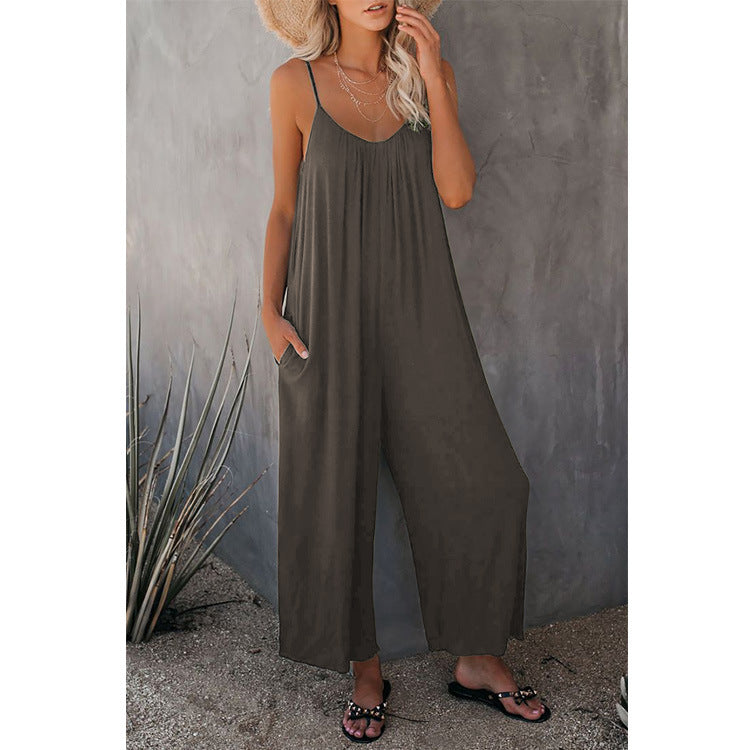 Women's Summer Trousers Solid Color Pocket Loose Pants
