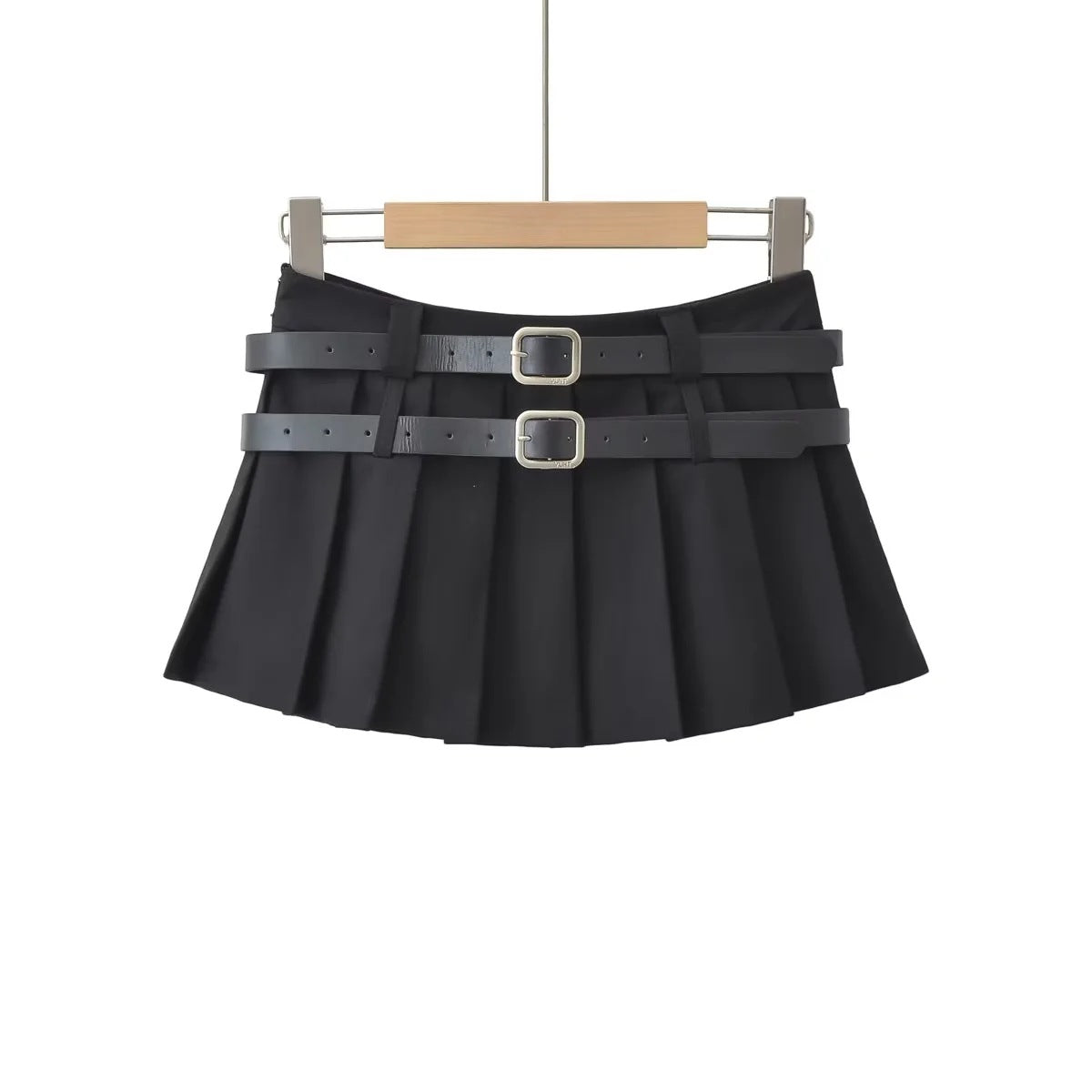 Women's Retro College Style Double Belt Pleated Skirts