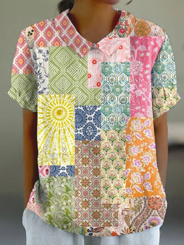 Fashion Summer Style Sleeve Printed Pullover Blouses