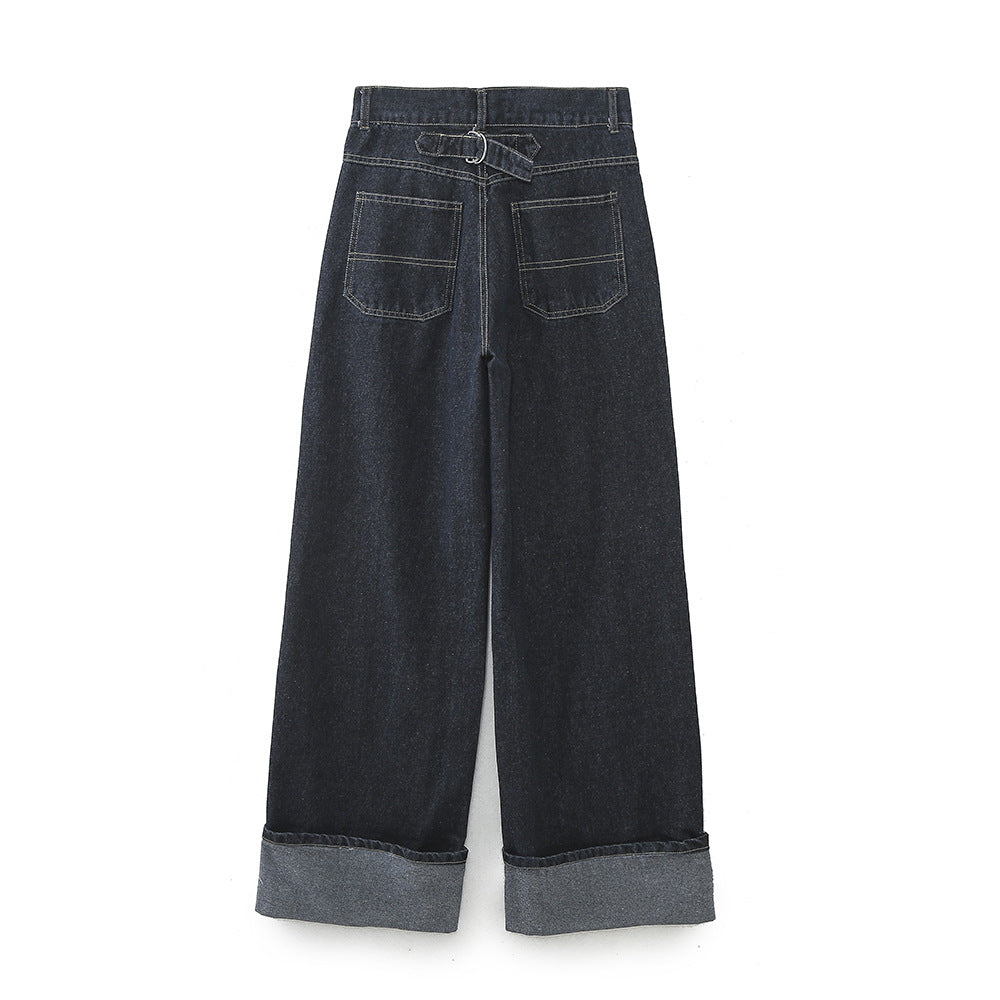 Stylish Elegant Autumn Denim Hemming Trousers Suits