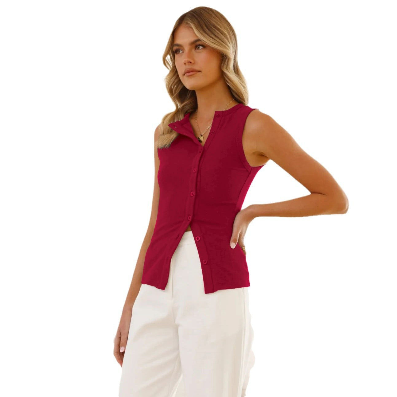 Women's Solid Color Sexy Sleeveless Button Exquisite Vests