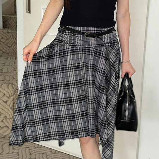 Women's Plaid Irregular Slim Fit Slimming Large Hem Skirts