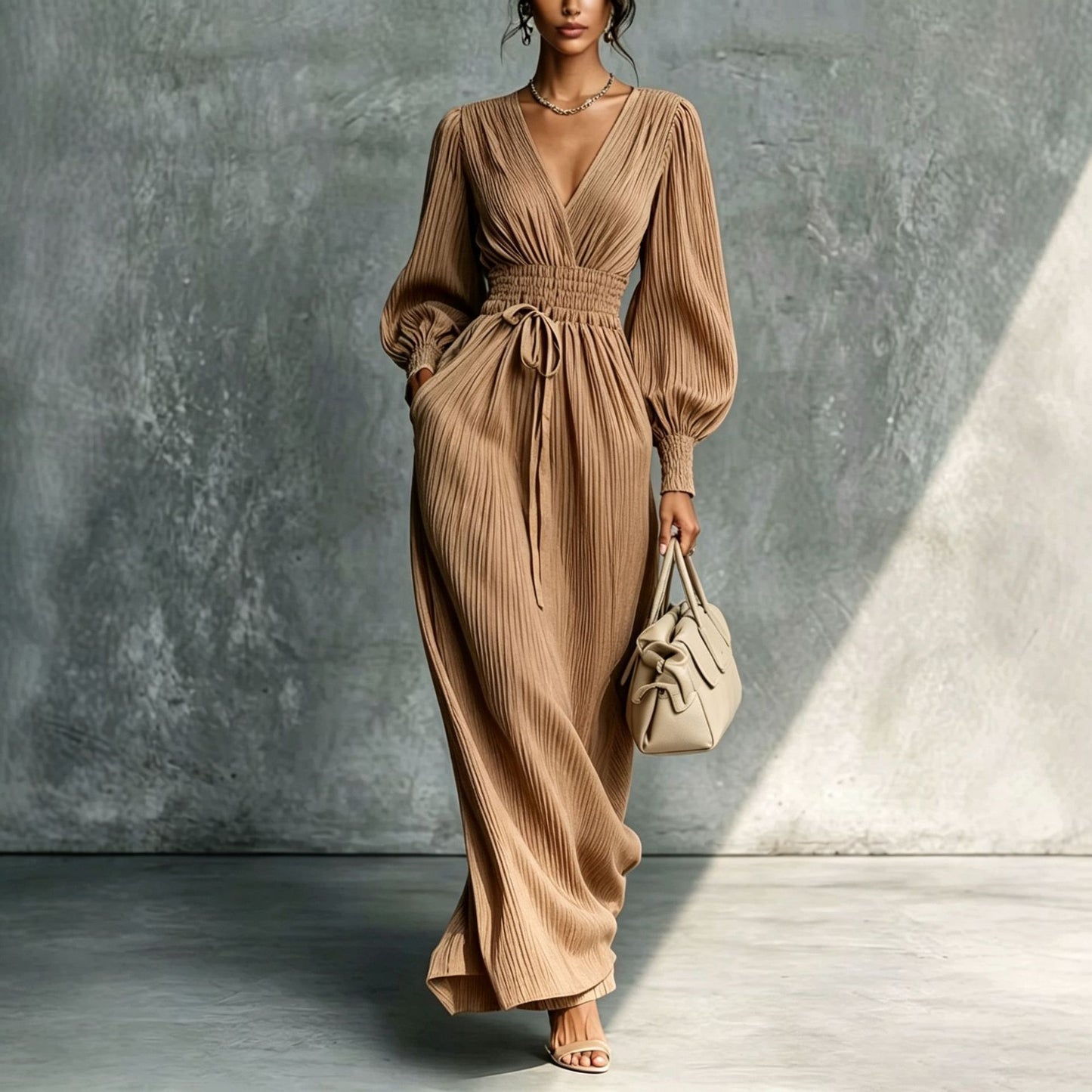 Solid Color Casual Comfortable Long Sleeves Dress
