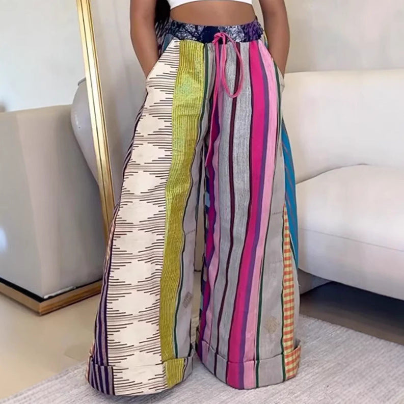 Women's Fashion Casual Printing Wide Leg Nipped Pants