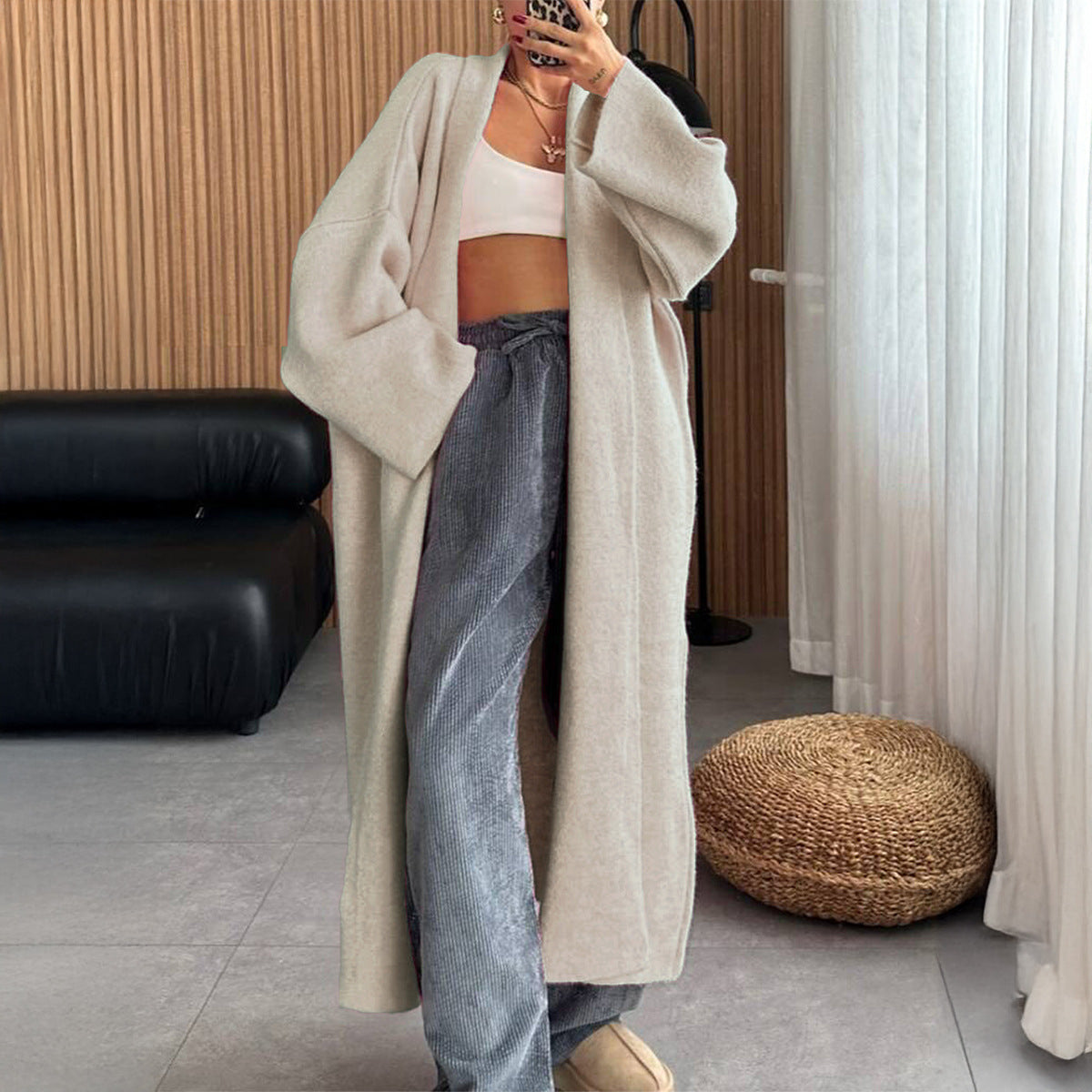 Women's Fashion Long Sleeve Wool Overcoat Trench Sweaters