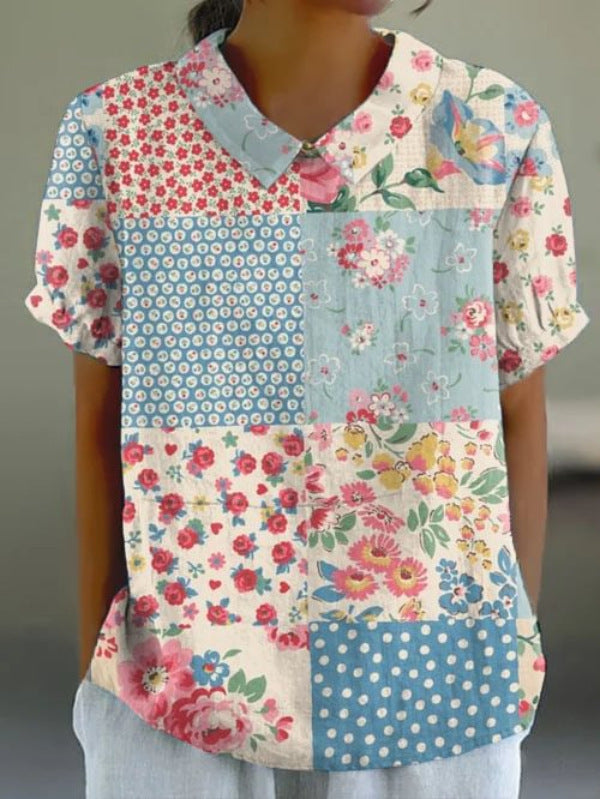 Fashion Summer Style Sleeve Printed Pullover Blouses