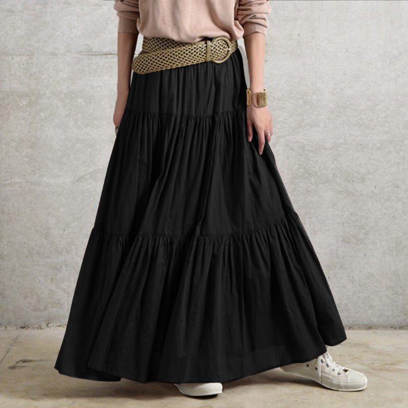 Women's Ruffled Spring Casual Dress Plain Retro Skirts