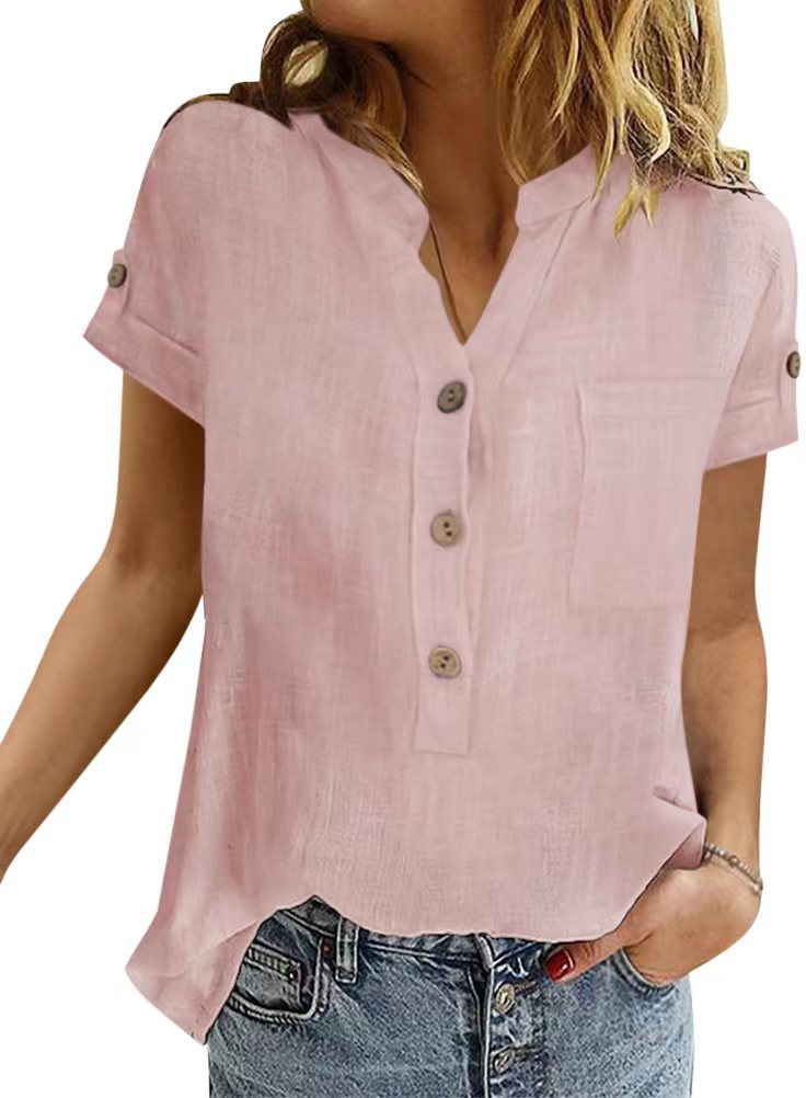 Women's Summer Retro Patchwork Cotton Linen Shirt Shorts