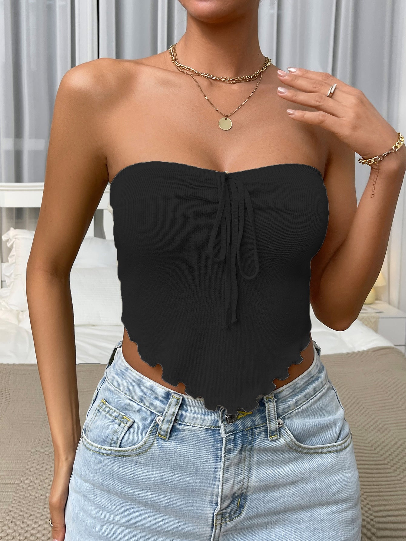 Women's Sexy Wooden Ear Halter Spaghetti Straps Tops