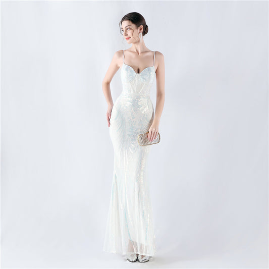 Shaping Waist Fishbone Sequined Positioning Flower Evening Dresses