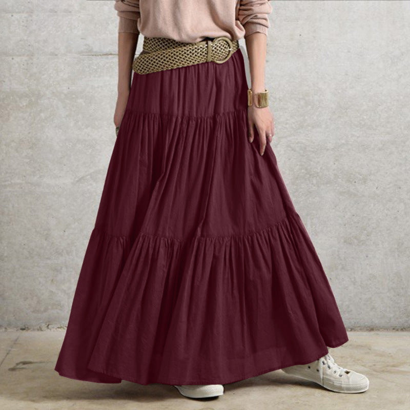 Women's Ruffled Spring Casual Dress Plain Retro Skirts