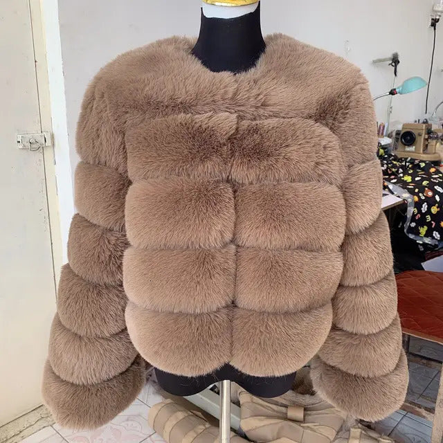 Women's Warm Leisure Stitching Faux Fox Fur Coats