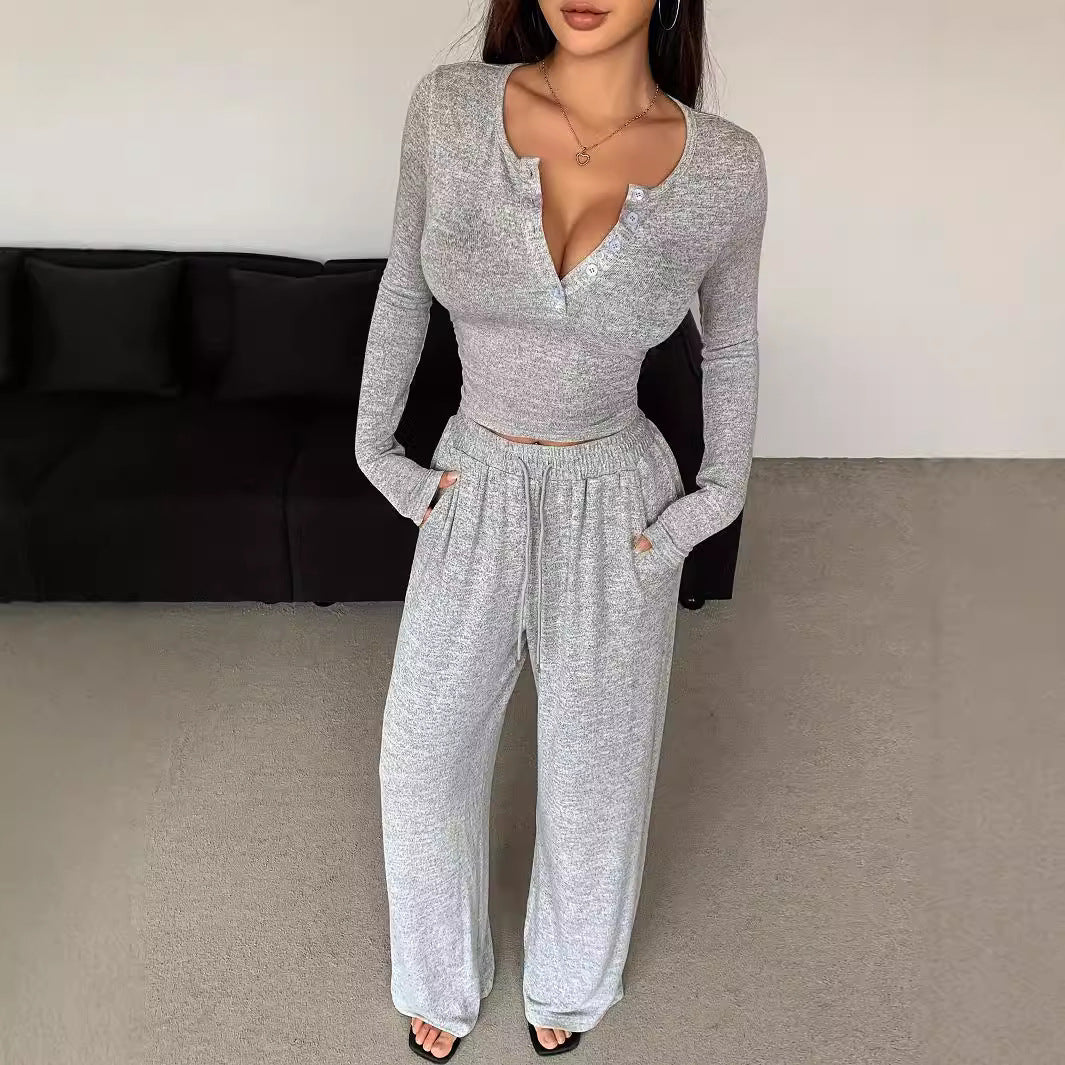 Women's Button Pure Color Tight Lengthened Trousers Suits