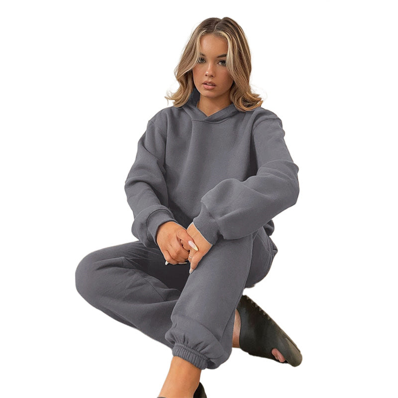 Solid Color Hooded Pullover Long-sleeved Cotton Suits