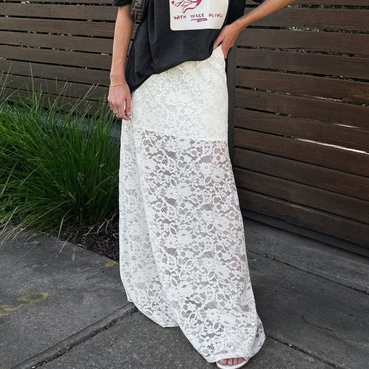 White Lace Hollow High Waist Jacquard Skirts