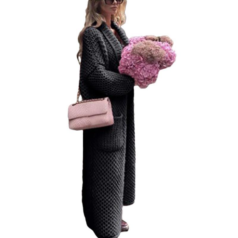 Women's Winter Lapel Knitted Solid Color Long Sweaters