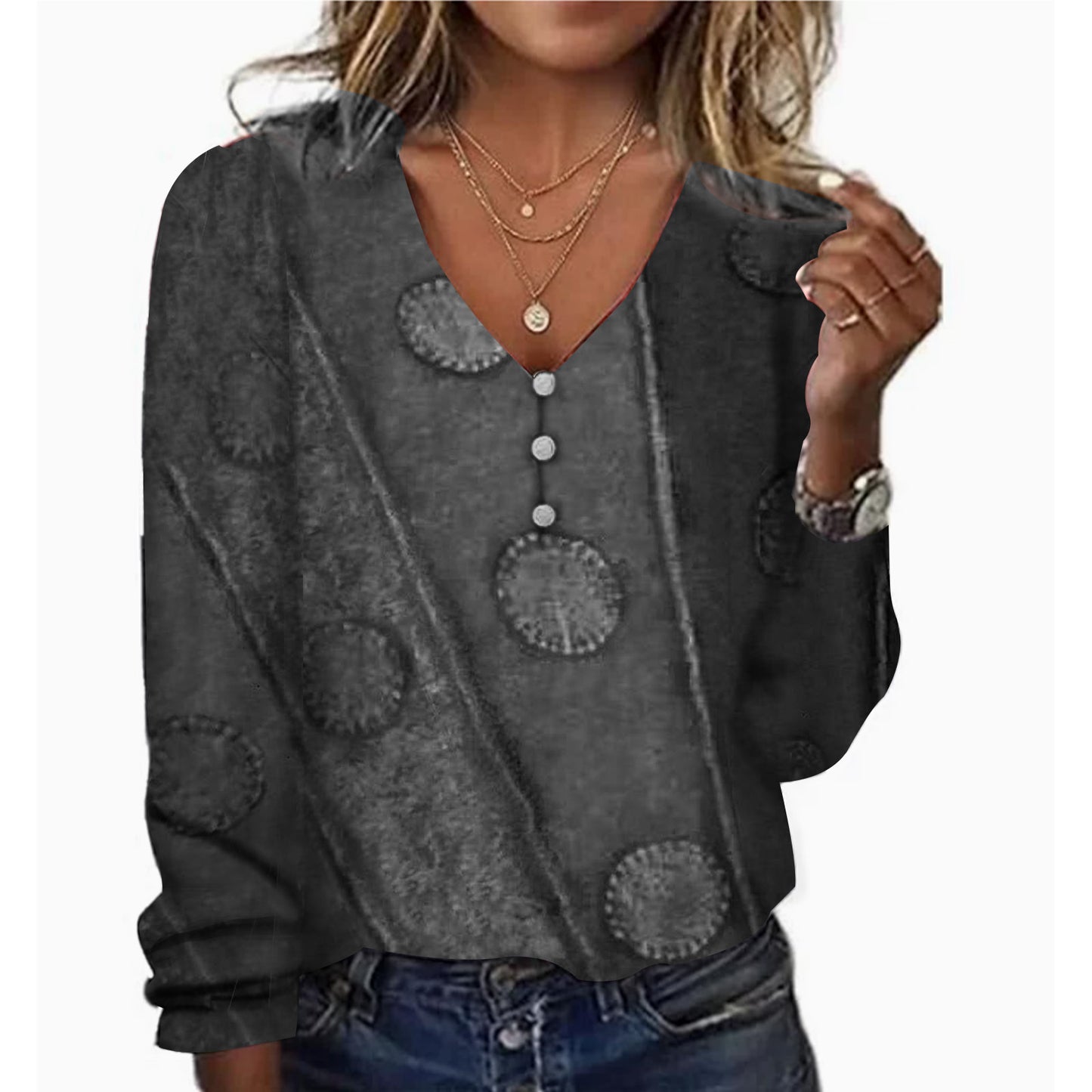 Starry Sky Pearl Button Long Sleeve Blouses