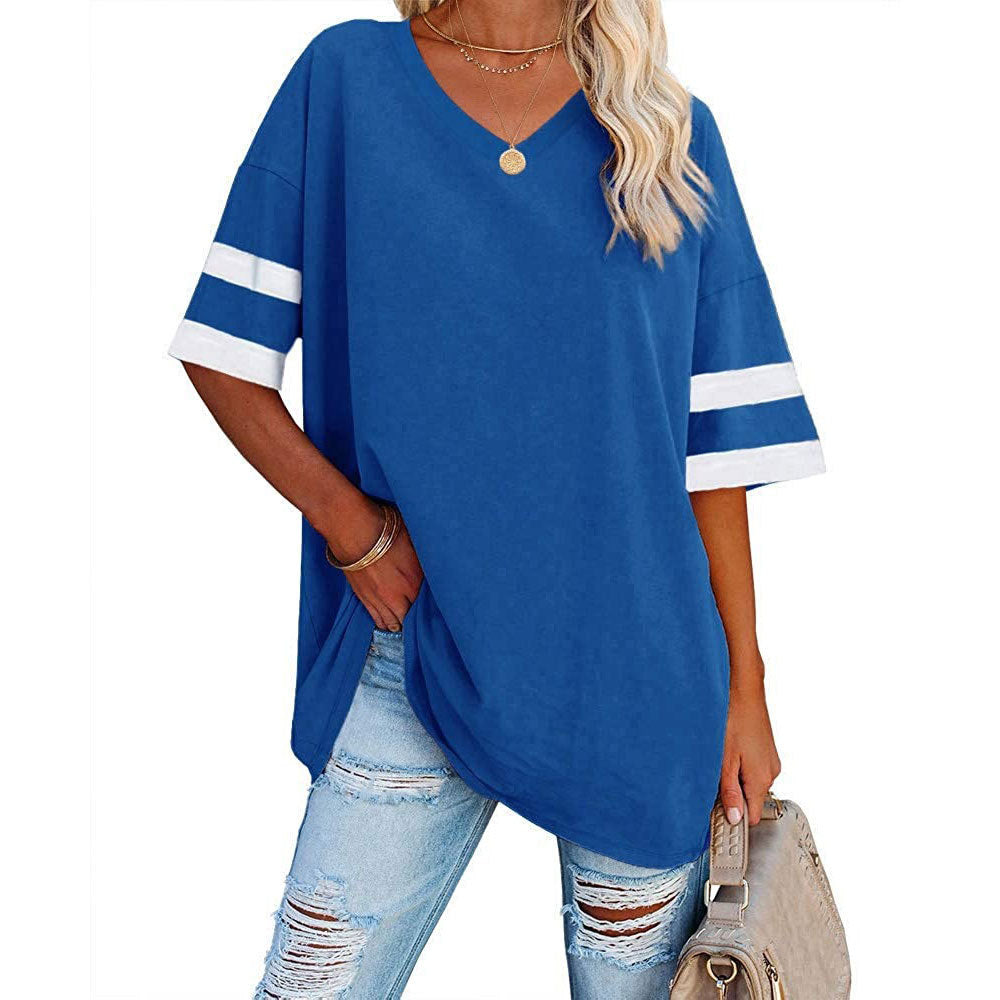 Women's Loose Half Sleeve Contrast Color T-shirt Tops