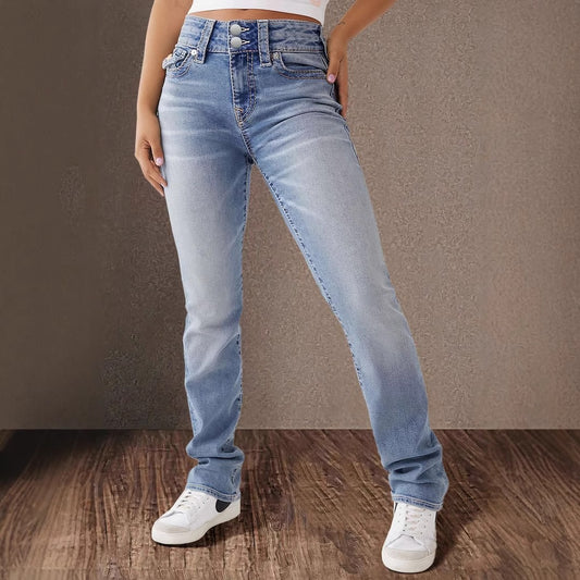 Women's Spring Double Button Straight Elegant Trousers Jeans