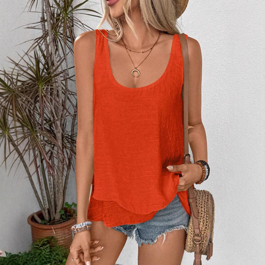 Women's Sling Sleeveless Double Layer Cake Tail Tops