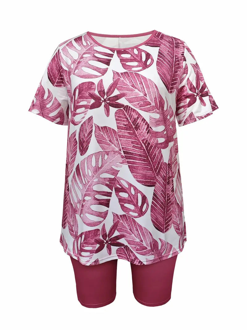 Women's Summer Printed Fat Woman Home Wear Pajamas Short-sleeved Suits