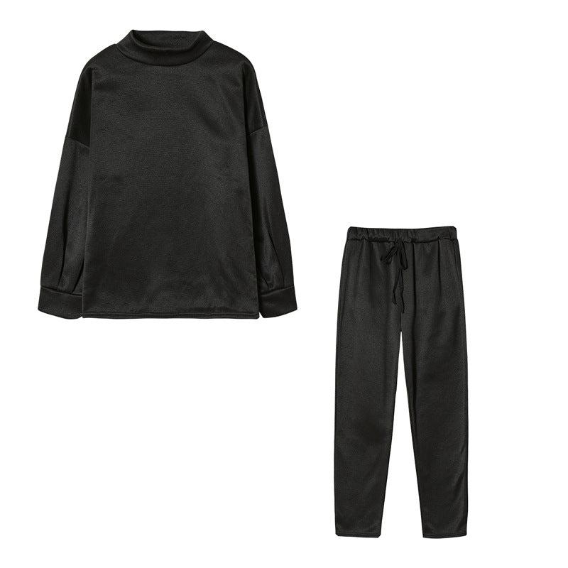 Women's Turtleneck Casual Solid Color Trousers Two-piece Suits
