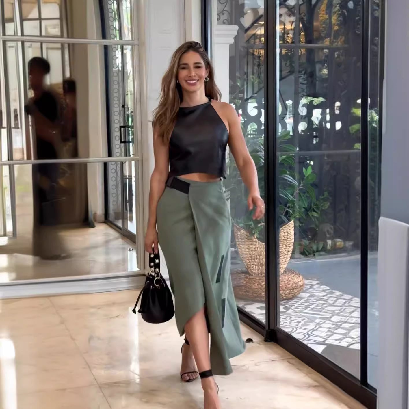 Women's Fashion Sleeveless Halter Irregular Two Skirts