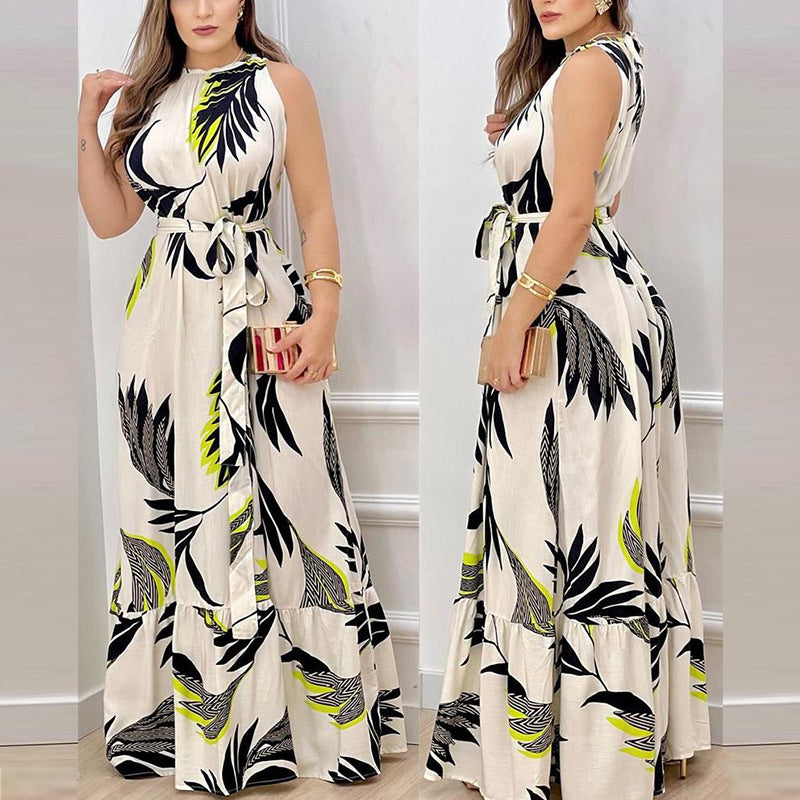 Women's Summer Halter Printed Ruffled Dress Dresses