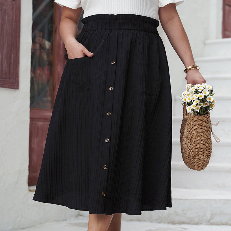 Button High Waist Summer Loose Swing Skirts