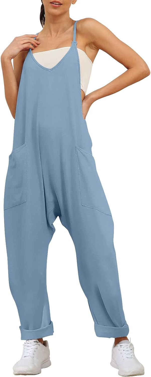 Women's Summer Large Pocket Overalls Loose Bodysuit Jumpsuits