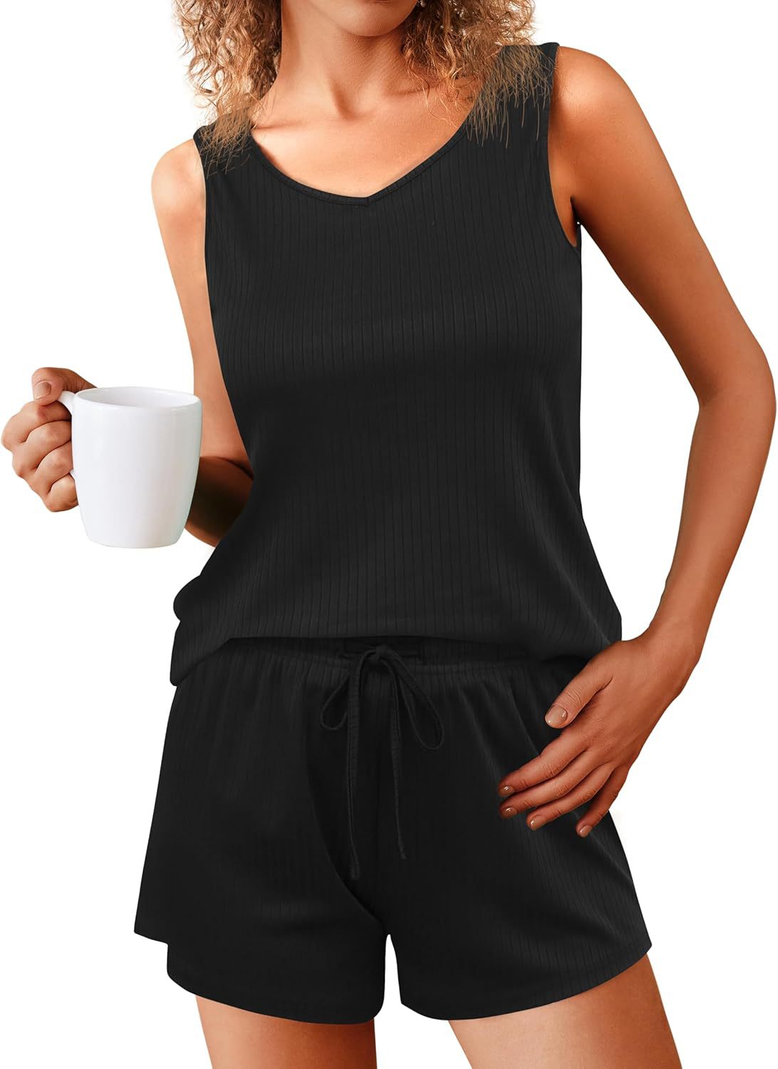 Women's Sleeveless Pajamas Rib Knitted Summer Suits