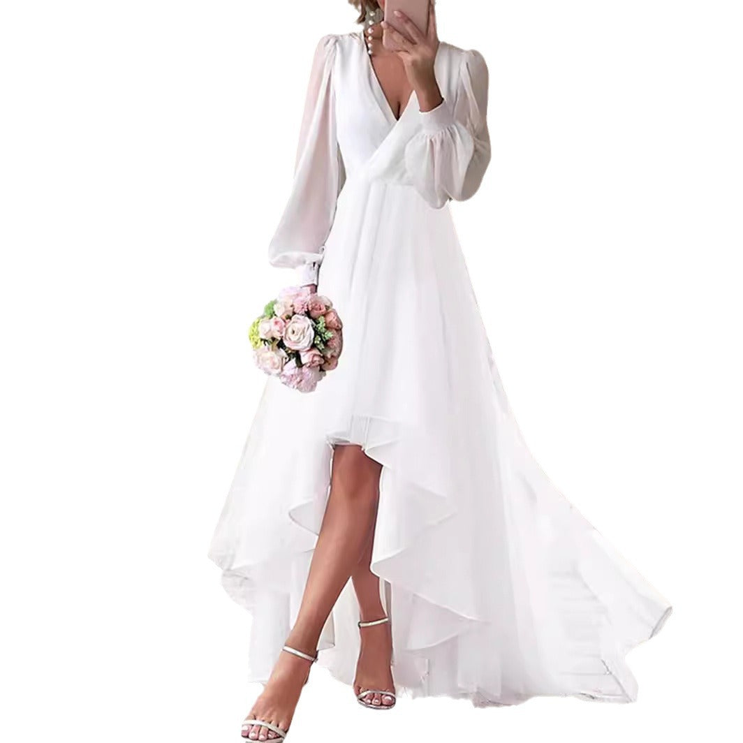 Women's Elegant Solid Color Long Sleeve Full-length Dresses