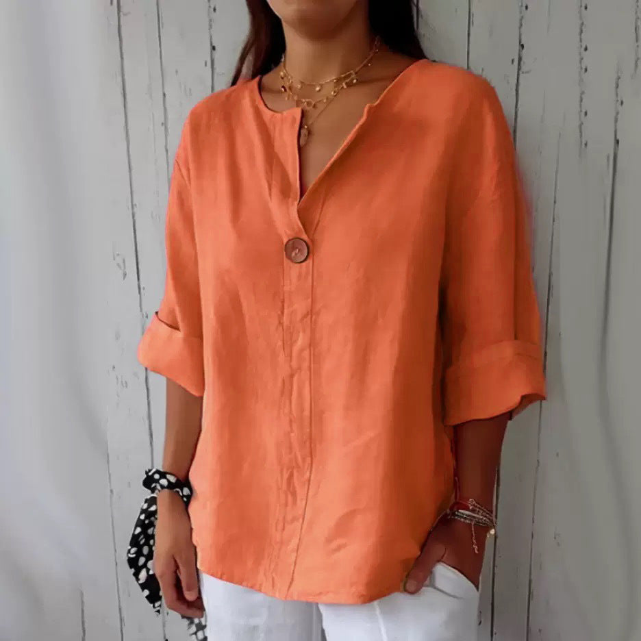 Women's Summer Loose T-shirt Cotton Linen Button Blouses