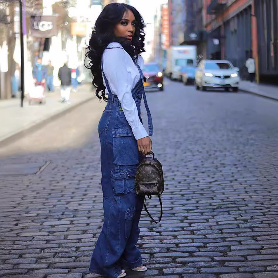Women's Loose Denim Suspenders Spring Street Stylish Jumpsuits
