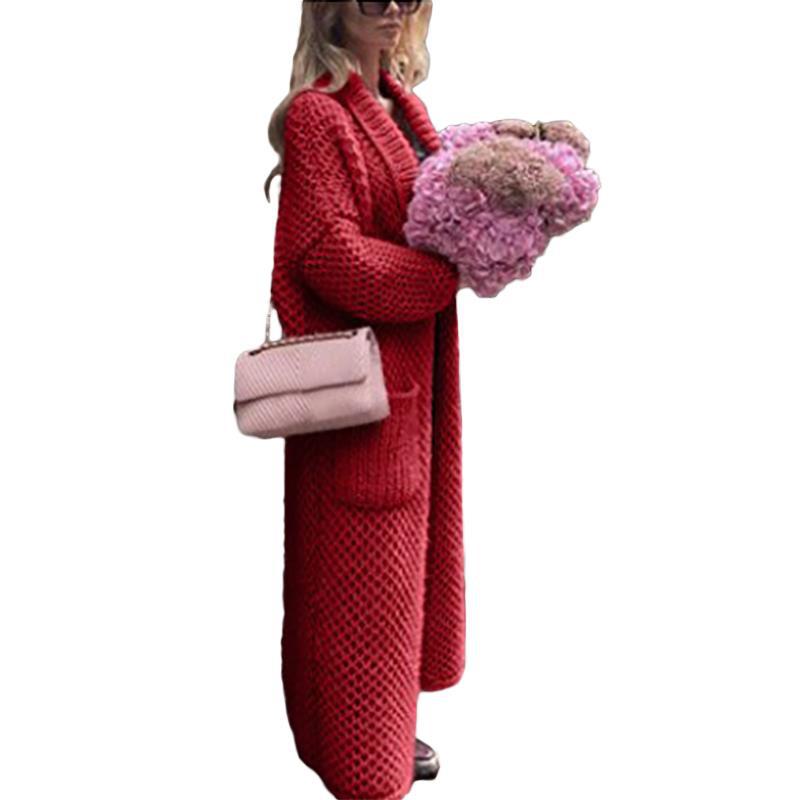 Women's Winter Lapel Knitted Solid Color Long Cardigans
