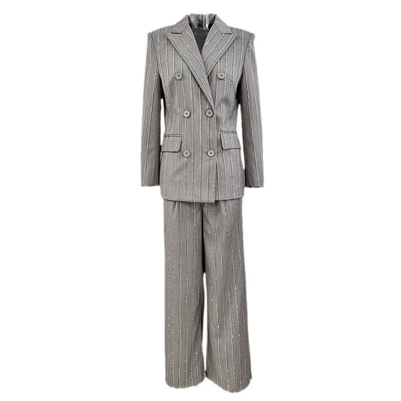 Gray Hot Drilling Double Breasted Two-piece Fashion Casual Suit