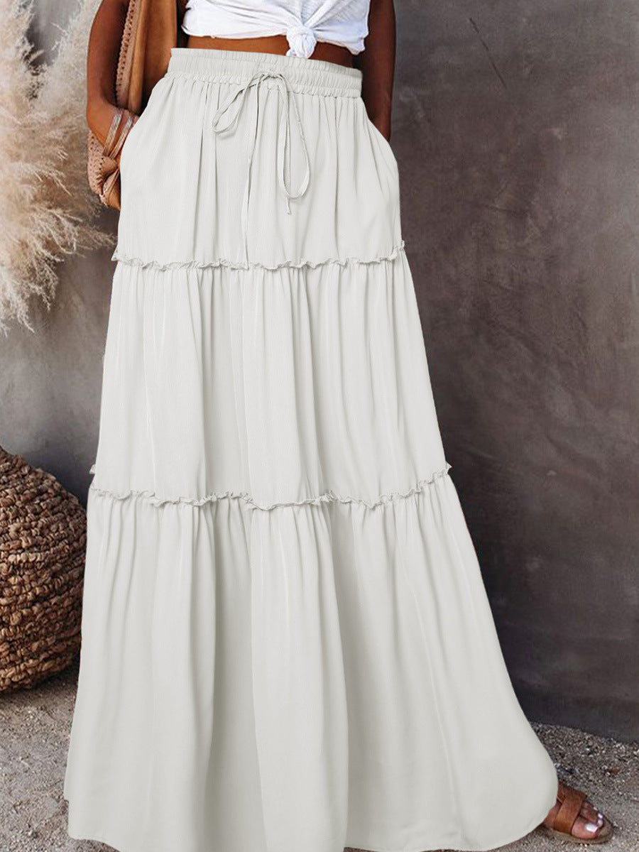 Women's Wooden Ear Layered High Waist Elastic Skirts