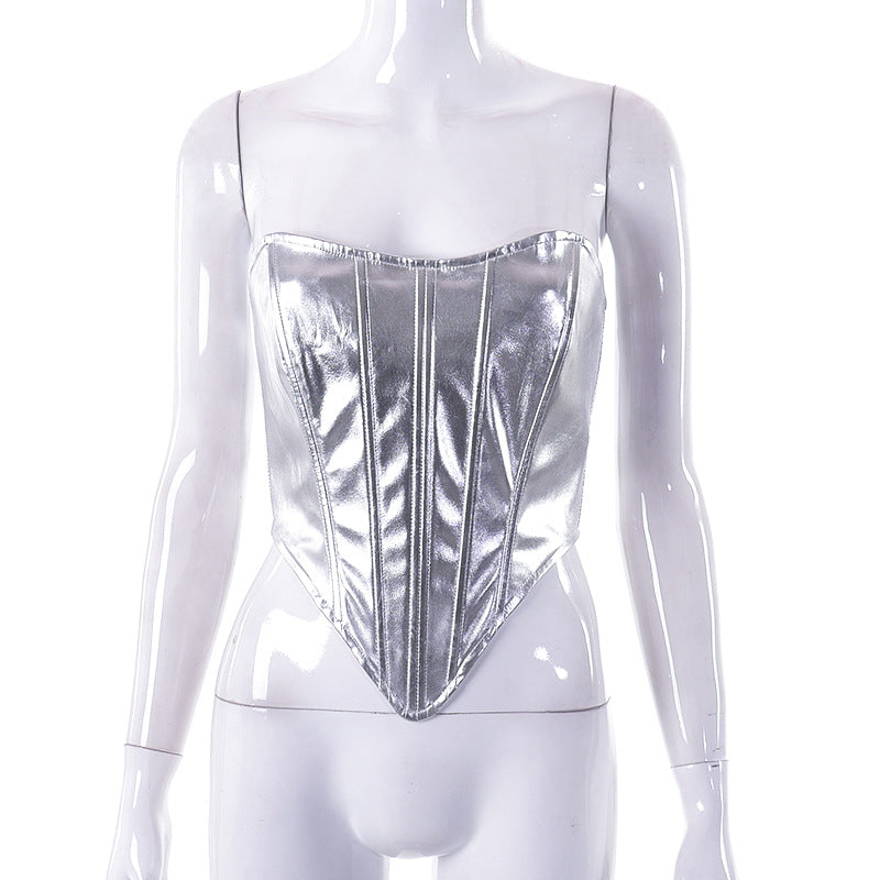 Women's Spring Fashion Metallic Waist Sexy Base Blouses