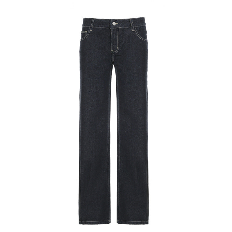 Women's Blue Letters Embroidered Slim Fit Hot Low Jeans