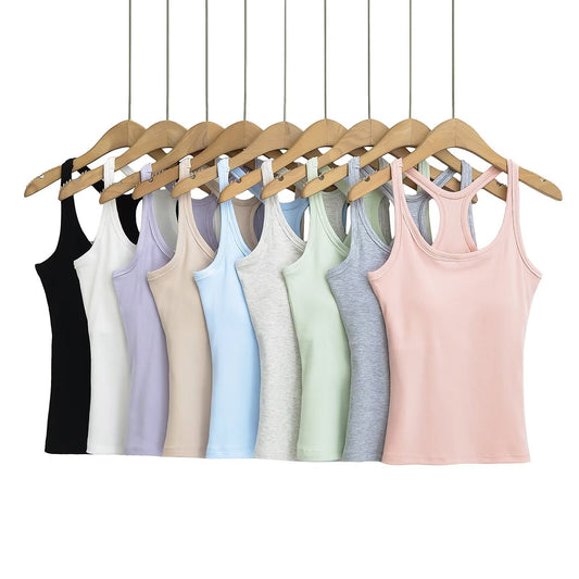 Women's Chest Pad Summer Stretch Solid Color Tops